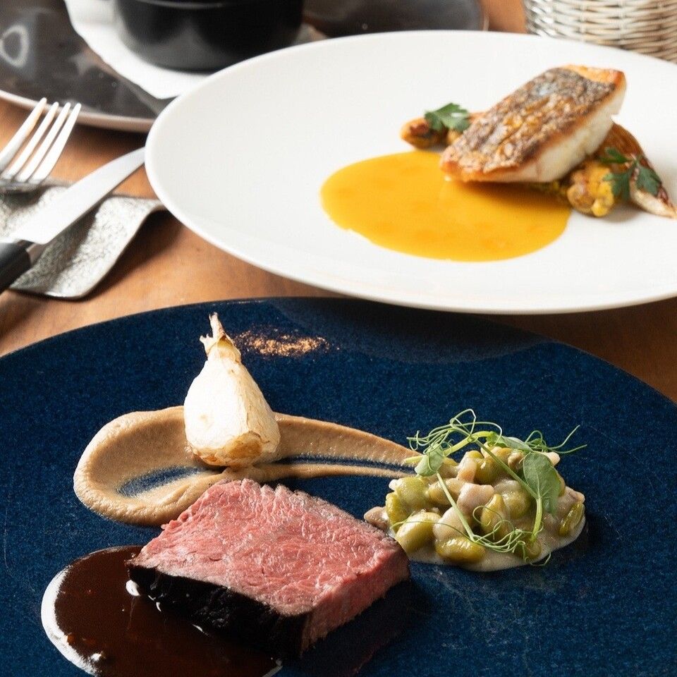 神戸ビーフと鮮魚を愉しむWメイン　お料理全5品とデザート1品