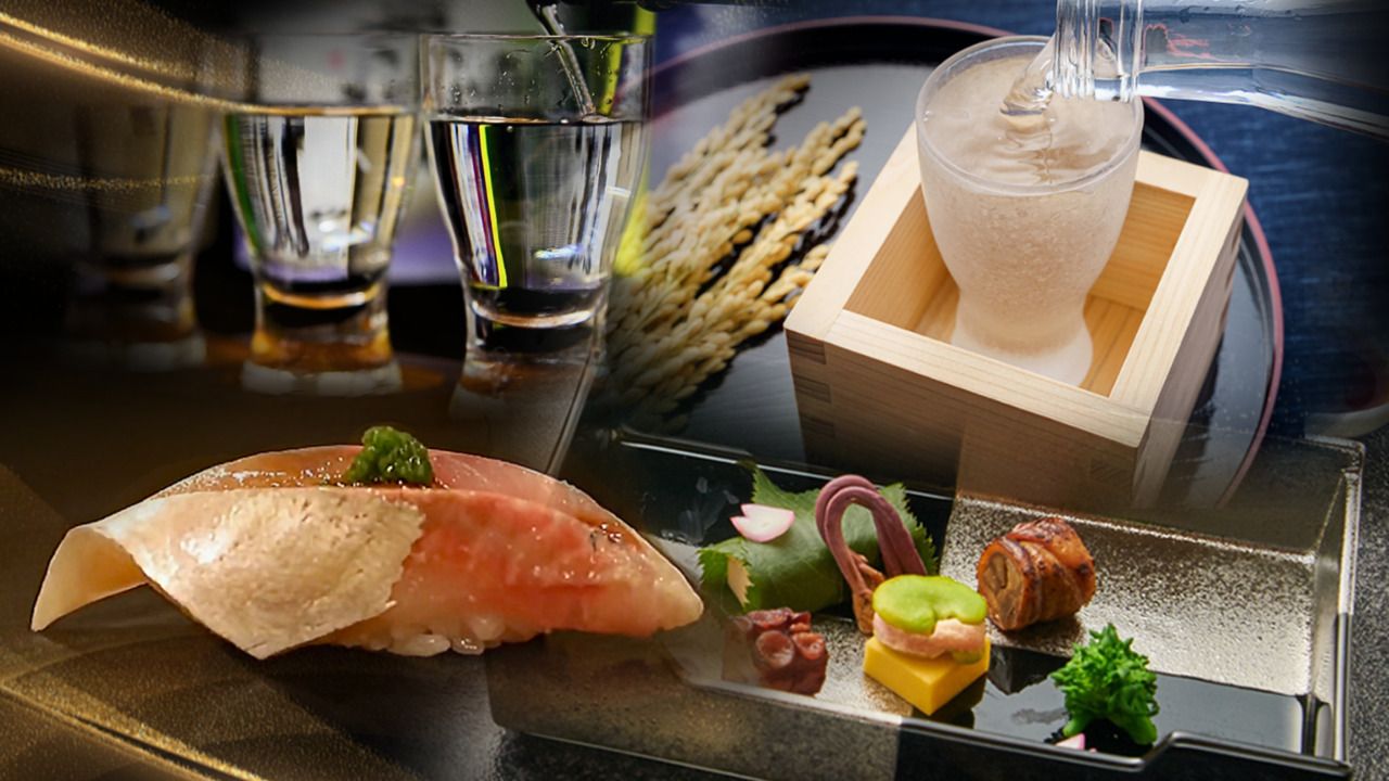 おまかせ鮨と四季彩ミニ懐石×地酒5種のペアリングプラン【飲み物込】