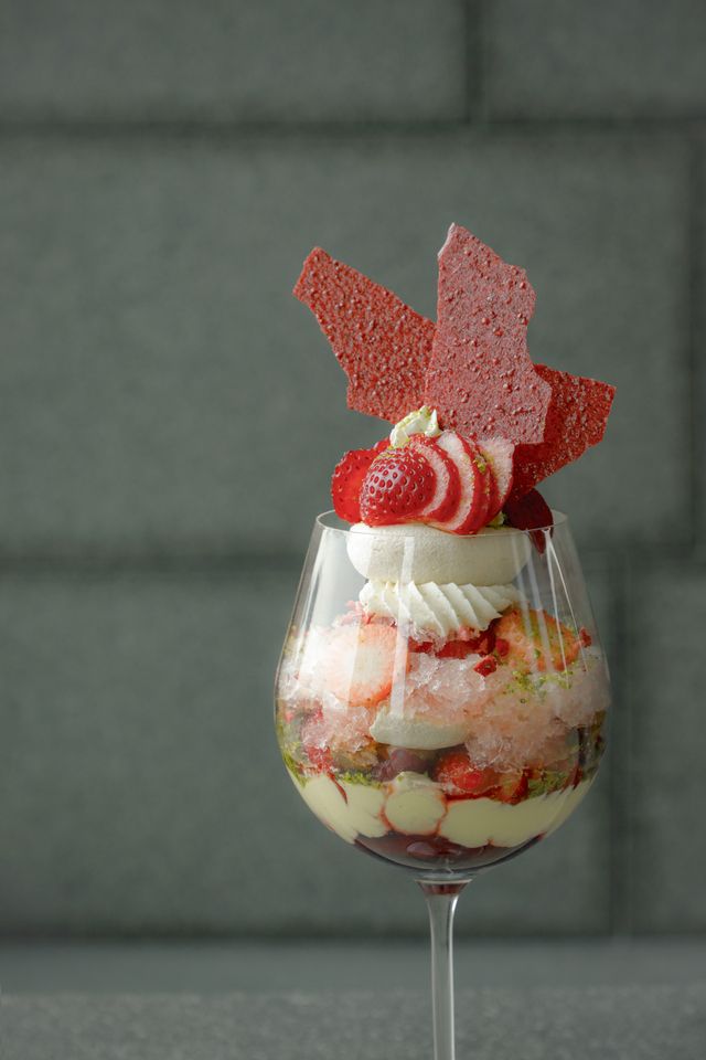 Strawberry & Pisachio Parfait with Original Cocktail