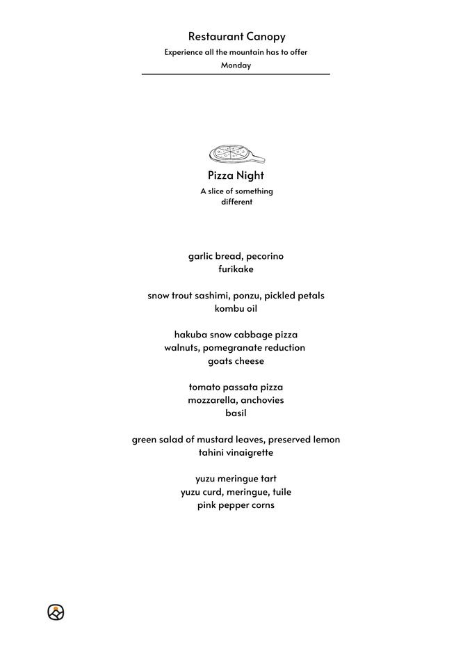 Pizza Night - Monday (*11 Course Dinner Option Not Available on Pizza Night*)