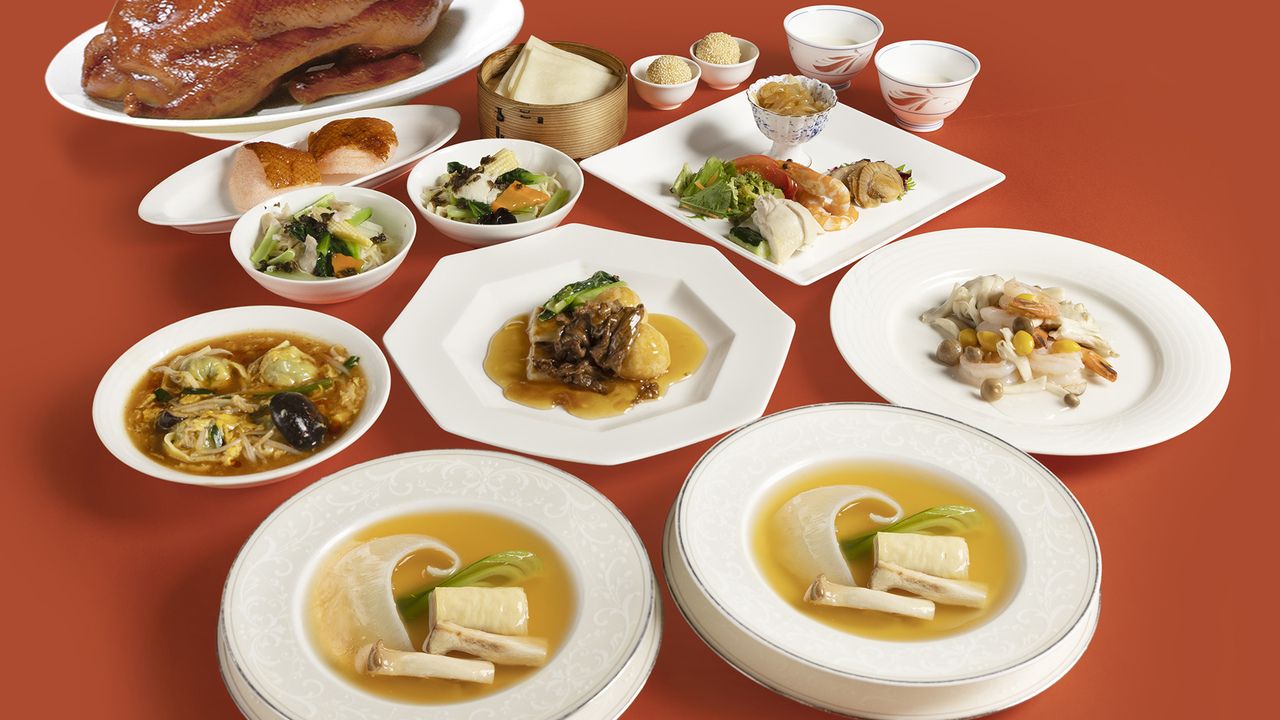 [Lunch] Higashiyama course 7 dishes including 4 kinds of cold dishes, Peking duck, mini shark's fin soup, and Omi beef