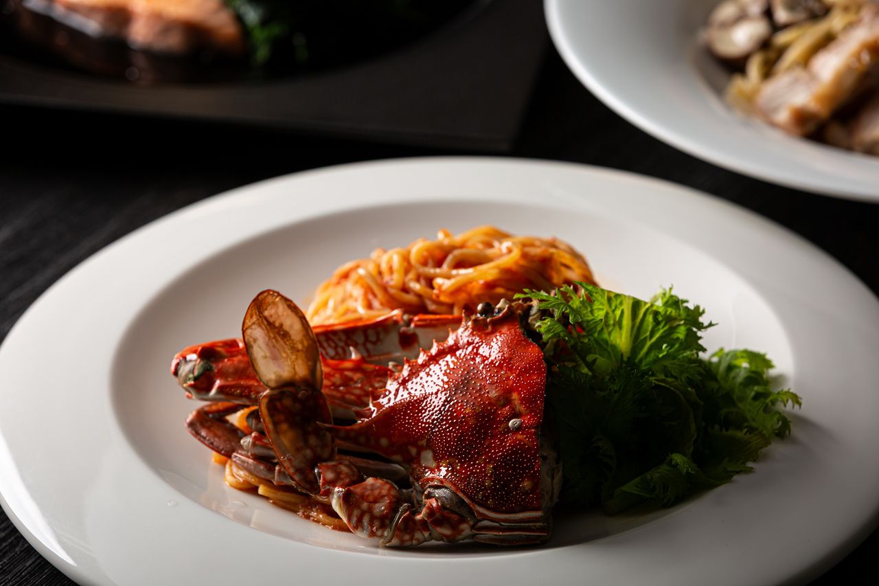 Web Special — Lunch Set: Tomato Cream Pasta with Watarigani (blue crab) — includes 1 drink