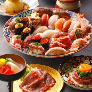 《Exquisite shabu-shabu and gorgeous sushi will leave you completely satisfied!》 Kuroge Wagyu beef shabu-shabu & leek-wrapped tongue shabu-shabu + Kuroge Wagyu beef sushi + all-you-can-eat seafood sushi course