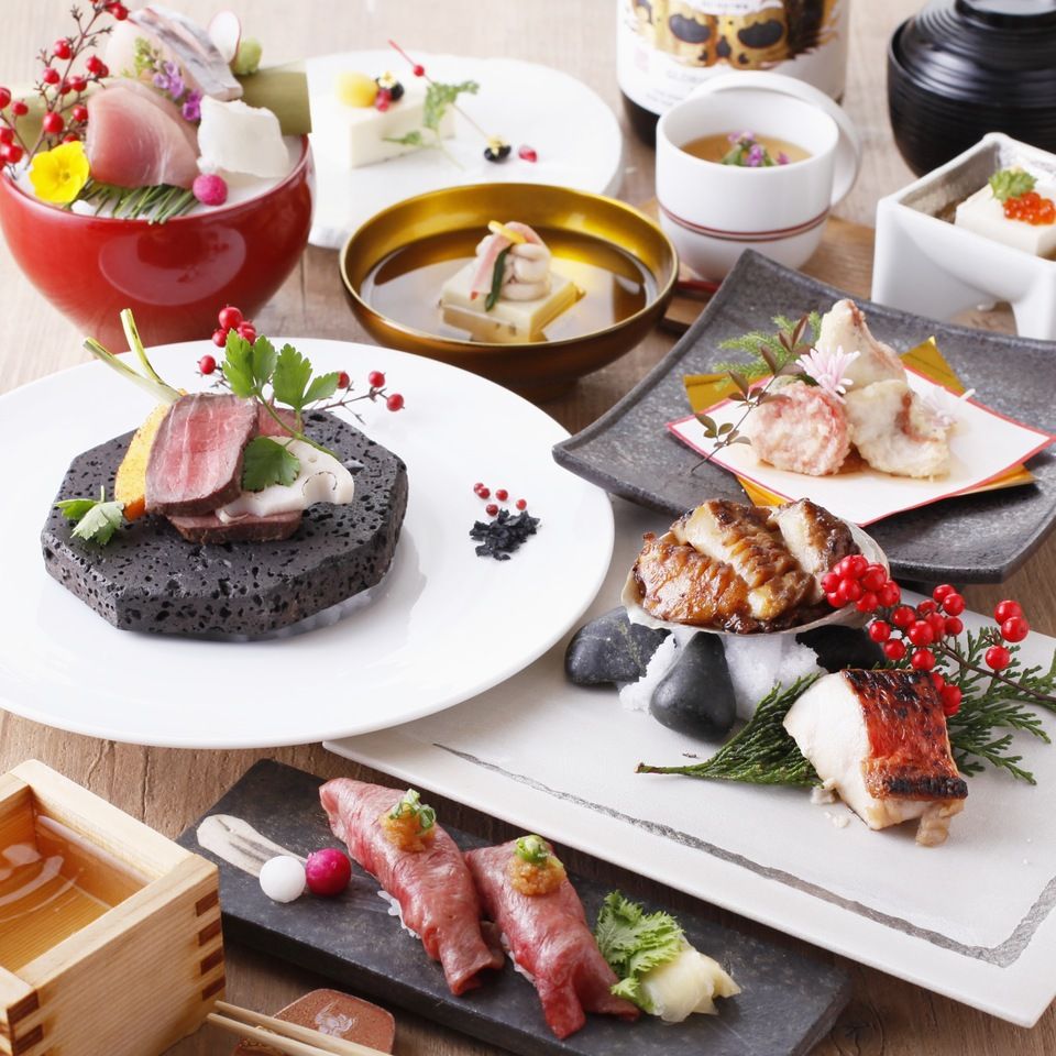 [Extreme Course] "You can choose between a small hot pot of Sakuradai and Yamagata pork with sea urchin shabu-shabu or Spanish mackerel and Sakuradai with golden dashi" & "Red snapper with clay pot rice and abalone/Black beef lava steak" 9 dishes in total 5,000 yen (excluding tax)