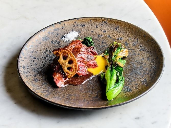 Dinner course with toast drink