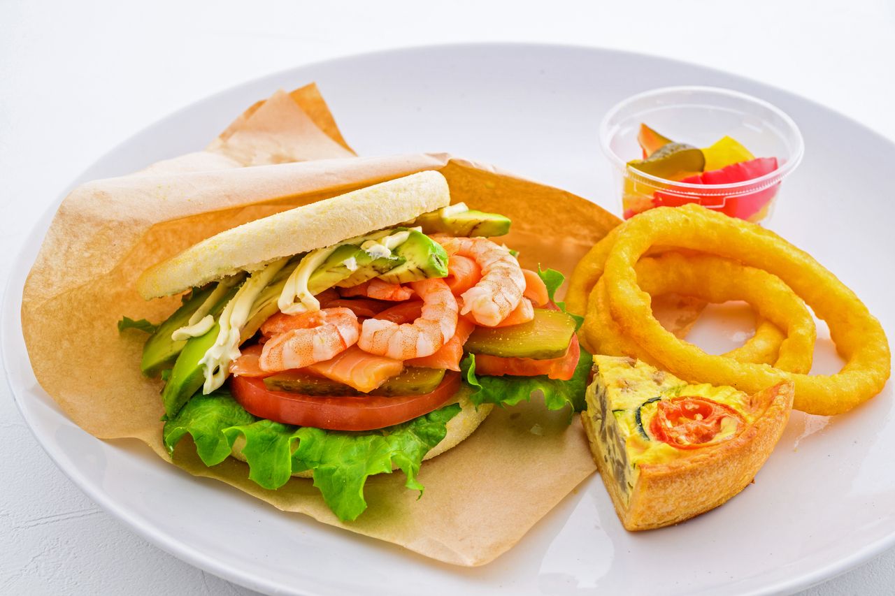 “Shrimp & Smoked Salmon Muffin Sandwich”