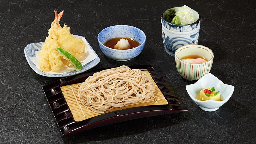 Soba and tempura set meal