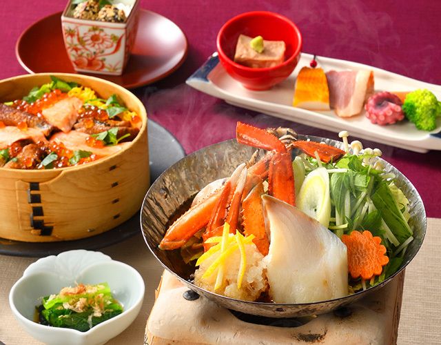 冬の海鮮みぞれ鍋と彩り蒸し寿司