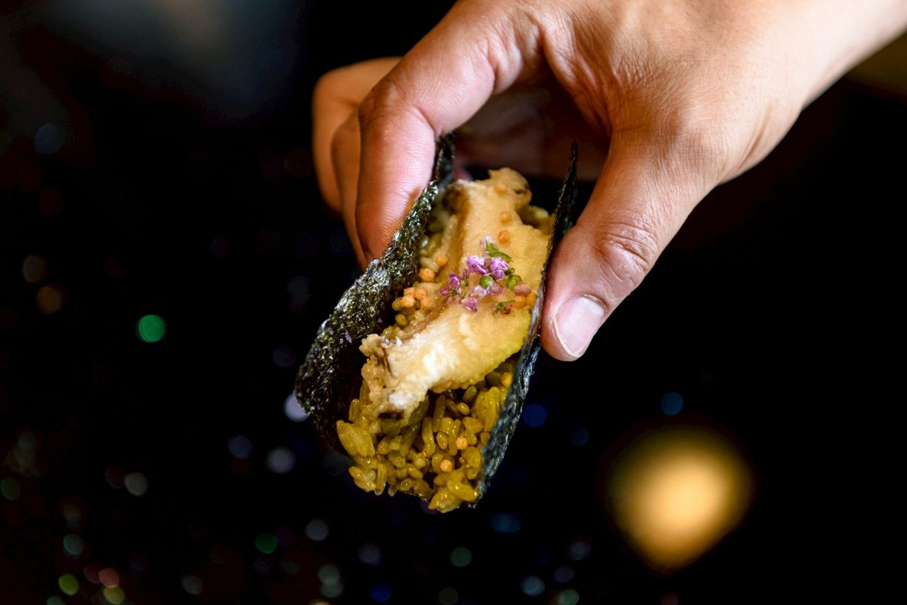 Tempura omakase course with pairing drink