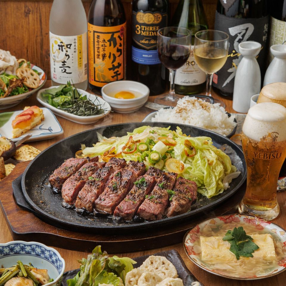 【日～木限定】大麦牛鉄板ステーキを主役に、大判チキン南蛮も付いた満足度抜群の平日限定プラン