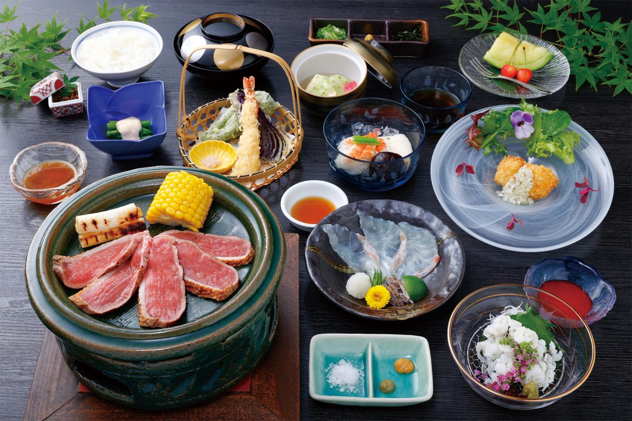 Kyoto duck grilled on a ceramic plate kaiseki course