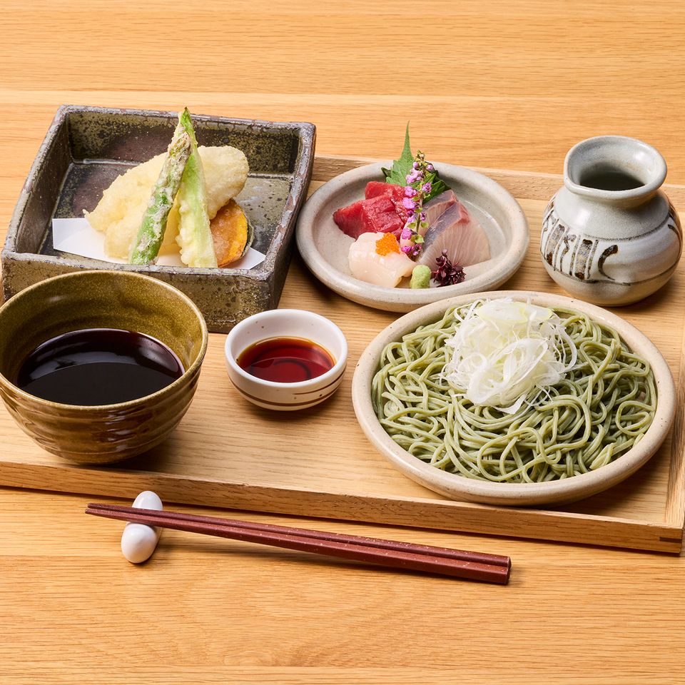 Seasonal Soba, Tempura and sashimi  Set