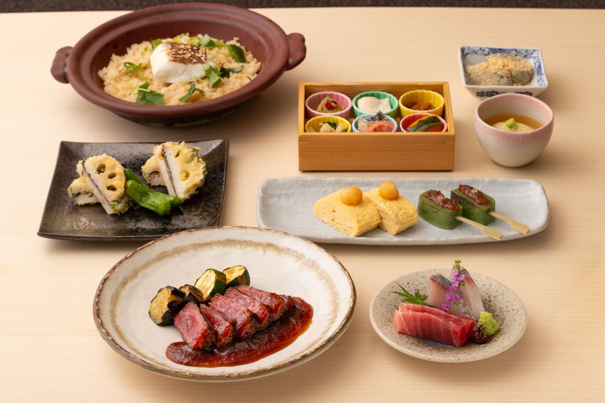 【華（はな）コース〜お食事のみ】鮮魚のお刺身、出汁巻き玉子と生麩田楽、黒毛和牛の炙り、鯛の羽釜ご飯など全8皿