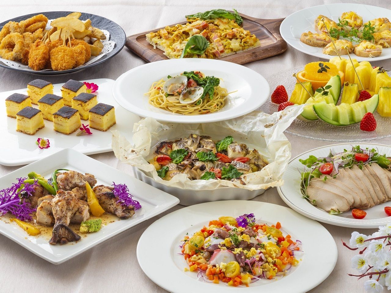 【제철 재료를 사용한 착석 전 탁 요리】 연회 플랜 Gold<골드>