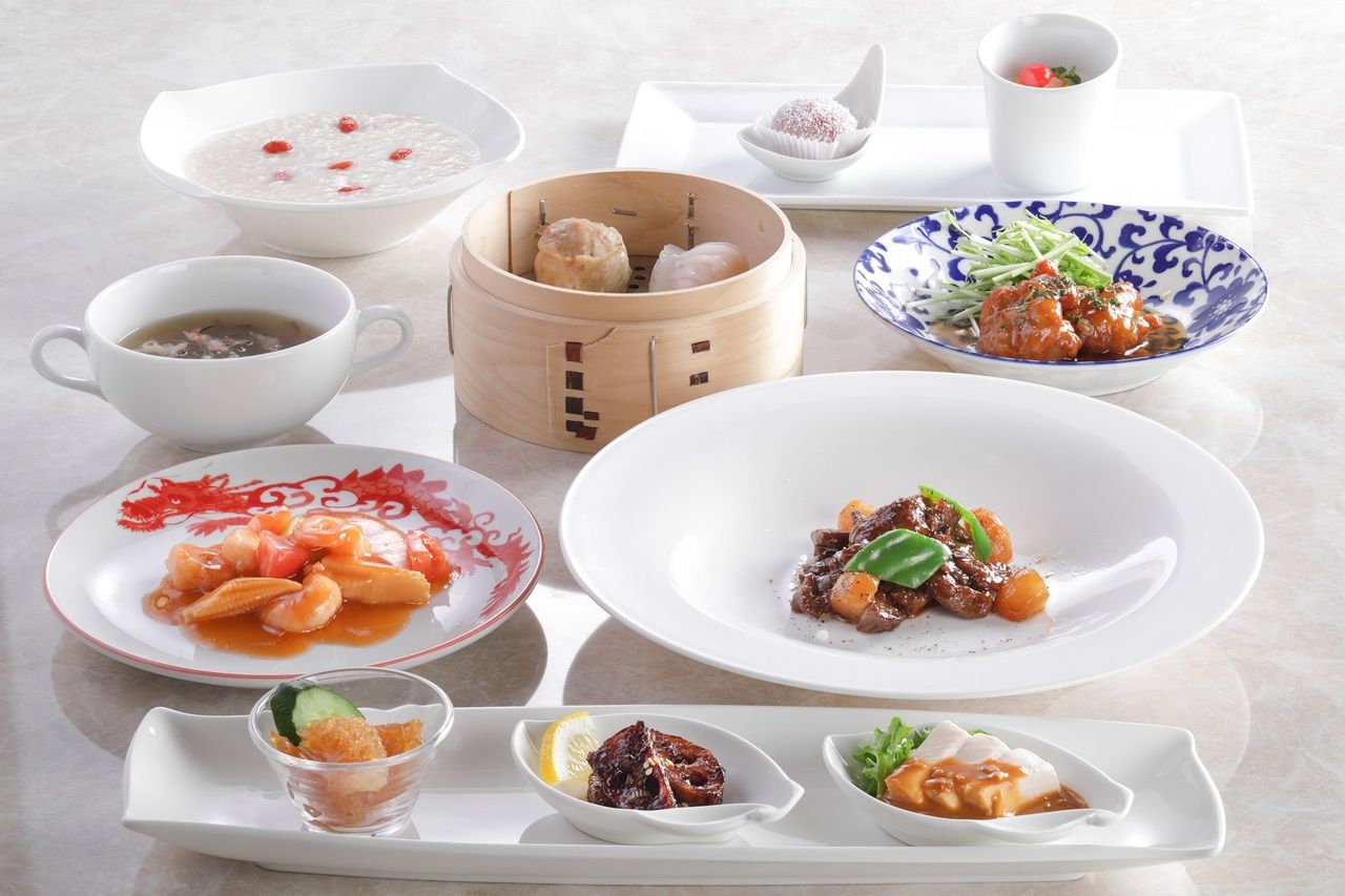 ＜美麗茶膳／ランチ＞前菜、炒め、中国粥＋デザート2種など全8品＋スパークリングワイン含むワンドリンク