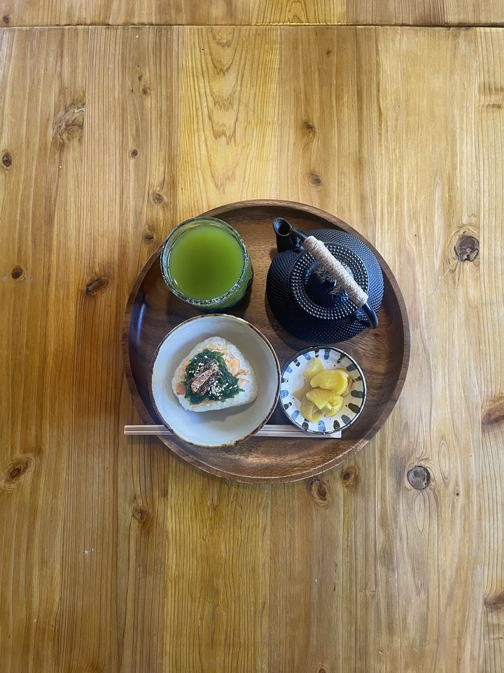 Grilled Salmon & Aosa Rice-Ball Chazuke (grilled onigiri served in a savory hot broth)