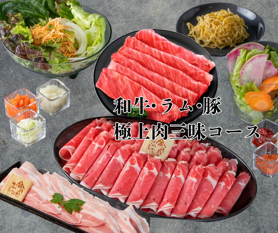 【먹기 1 인분 세트】 금 눈 극상 고기 삼매 샤브샤브 세트 코스 << 3 종 고기 T 코스 >> | 우선 시험으로