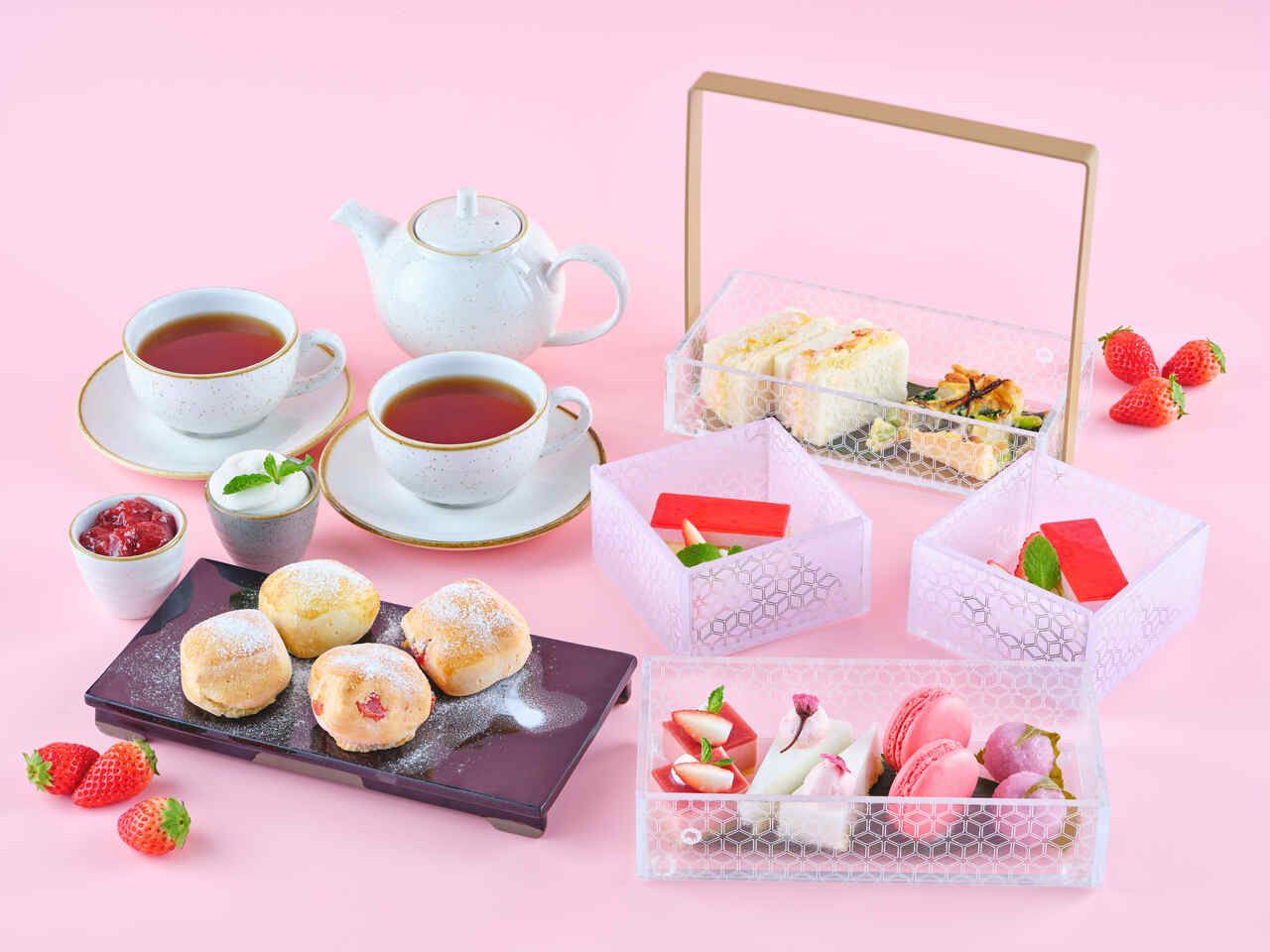 Strawberry and sakura afternoon tea