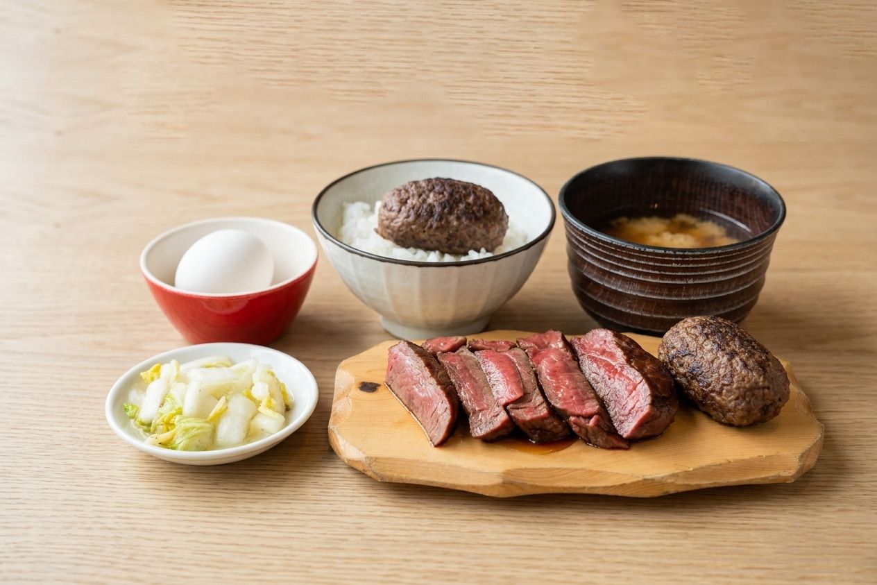 蝦夷鹿ハンバーグ ＆蝦夷鹿ステーキ定食