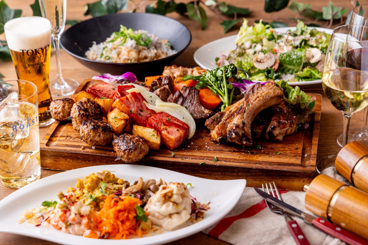 歓送迎会BBQスタンダード【飲み放題120分】THE ROASTの人気肉盛り合わせのBBQコース★歓送迎特典メッセージプレート＆スパークリングワインラベル名入れ