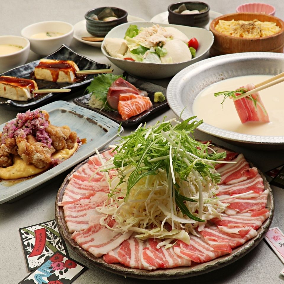 【お食事コース】京都ポークのしゃぶしゃぶ、若鶏の京しば漬タルタル南蛮など全8品