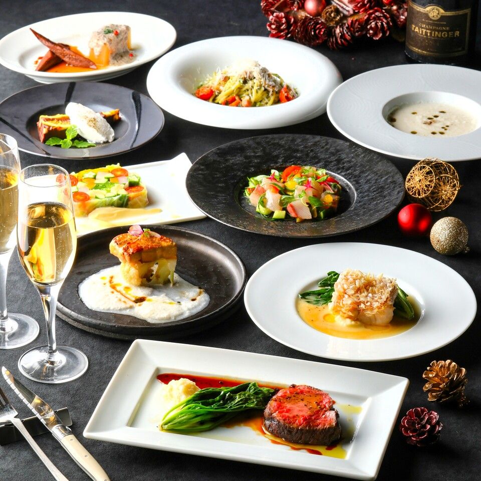 【Xmas2025】24日＆25日限定　乾杯スプマンテ＆食後カフェ付　京都食材のイタリアンを堪能　肉と魚フルコースプラン