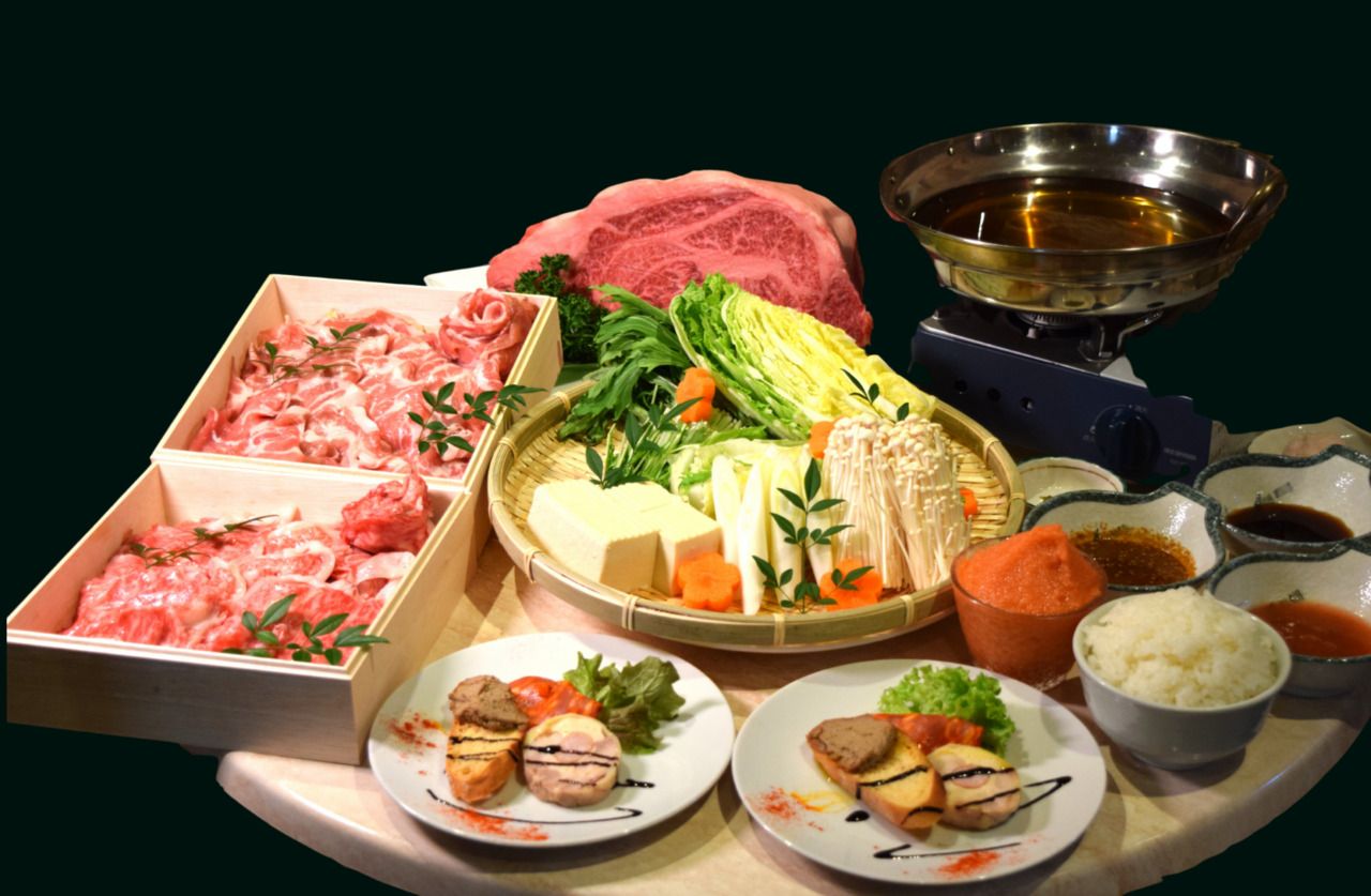 A5-rank Kagoshima Prefecture Black Beef & Fukuoka Prefecture Itoshima Hana Pork Shabu-Shabu All-You-Can-Eat for 1 Hour