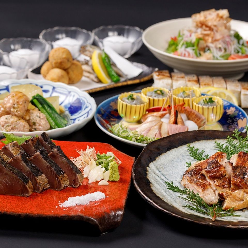 3,4,5月　土佐の地酒飲み放題　名物かつをの藁焼き塩たたき×鶏もも肉の藁焼き【鳴子コース】