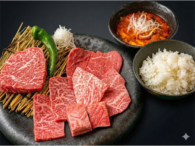 Luxuriöses Yakiniku-Mittagessen mit Rinderlendensteak und Kobe-Rindfleisch