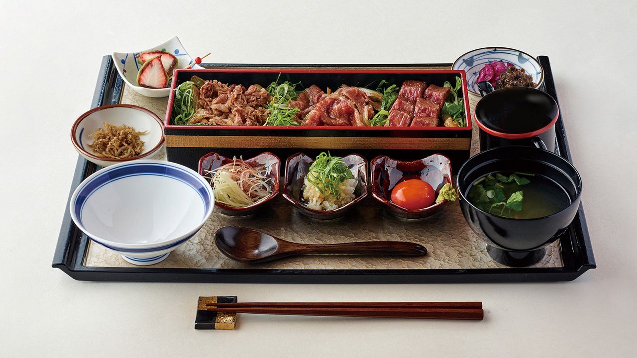 Three kinds of Wagyu beef rice breakfast set
