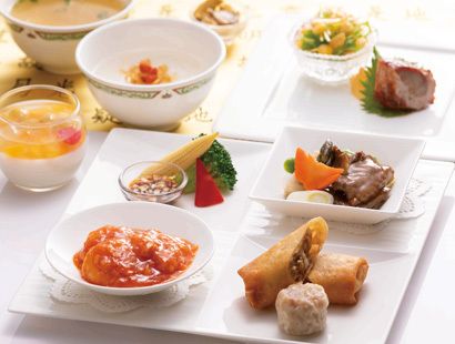 One-plate lunch with your choice of two main dishes, plus appetizer and dessert.